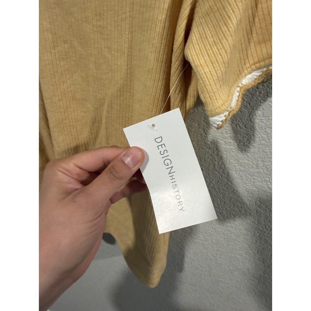 design history top Meem Embroidered Knit Collared Top Size Large Yellow NWT - Picture 7 of 10